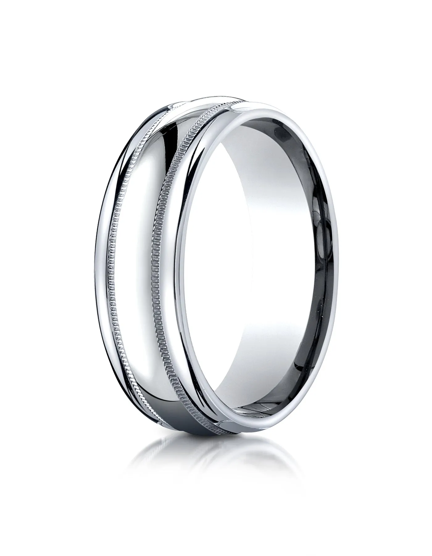 Benchmark 14K White Gold 7.5mm Comfort-Fit Milgrain High Polish Carved Design Wedding Band Ring