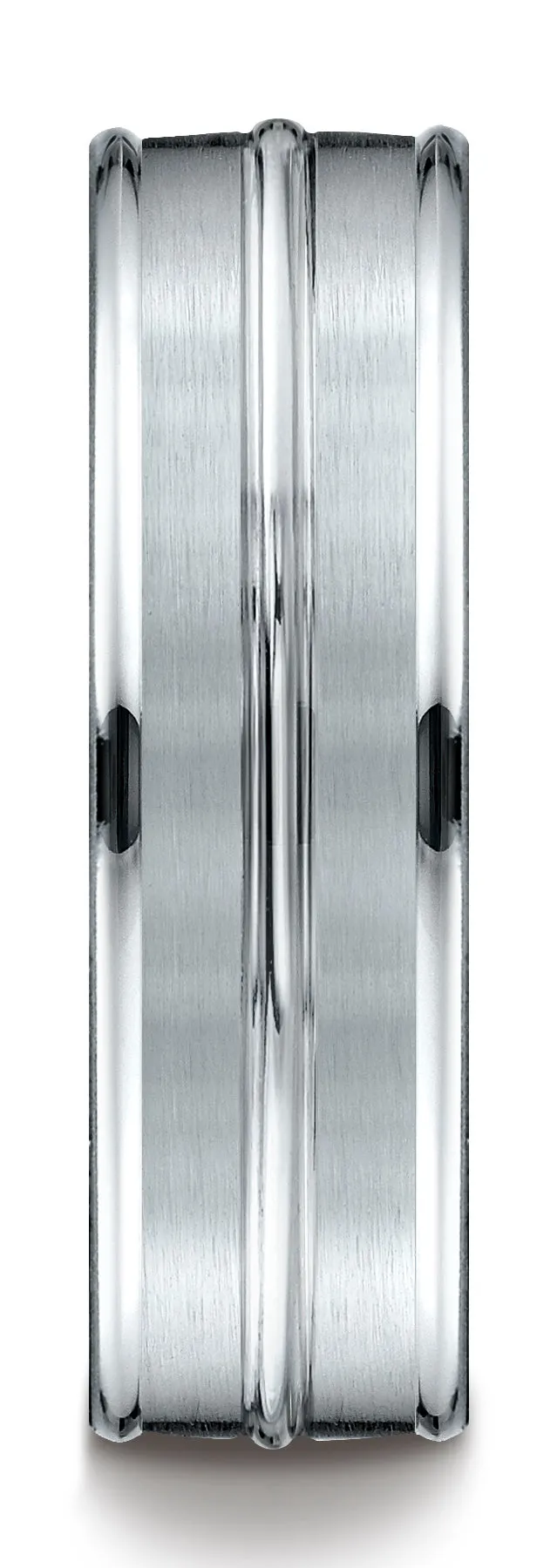 Benchmark 14k White Gold 7mm Comfort-Fit Satin-Finish and Round Edge Carved Design Band, (Sizes 4-15)