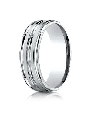 Benchmark 14k White Gold 7mm Comfort-Fit Satin-Finish and Round Edge Carved Design Band, (Sizes 4-15)