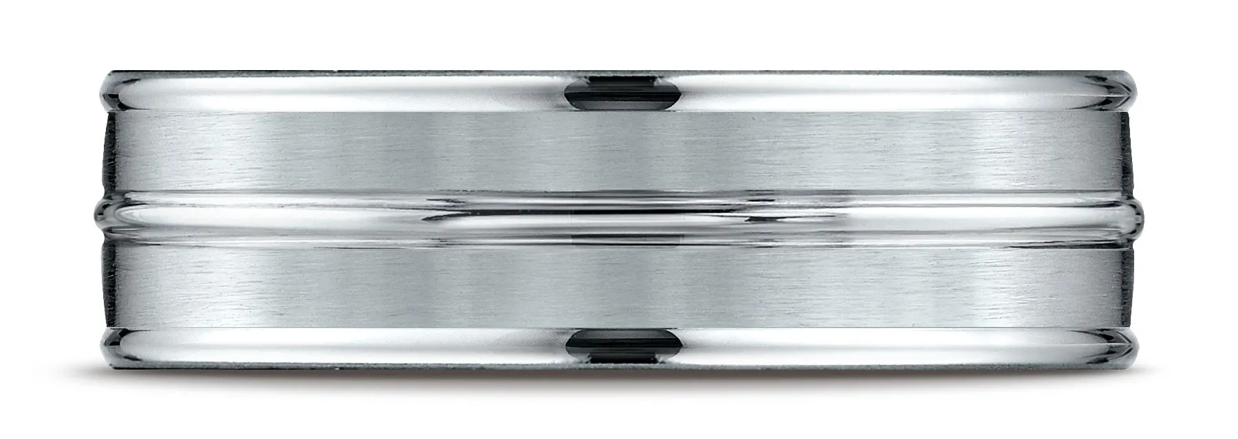 Benchmark 14k White Gold 7mm Comfort-Fit Satin-Finish and Round Edge Carved Design Band, (Sizes 4-15)