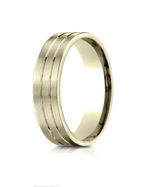 Benchmark 14K Yellow Gold 6mm Comfort-Fit with Parallel Center Cuts Carved Design Wedding Band Ring