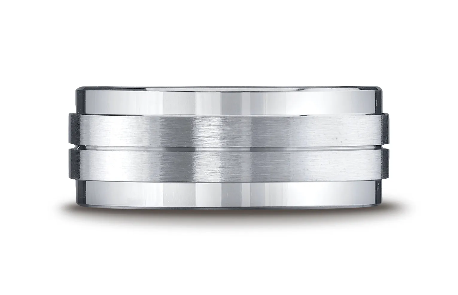 Benchmark Argentium Silver 9mm Comfort-Fit Satin-Finished with Center Cut Design Wedding Band Ring