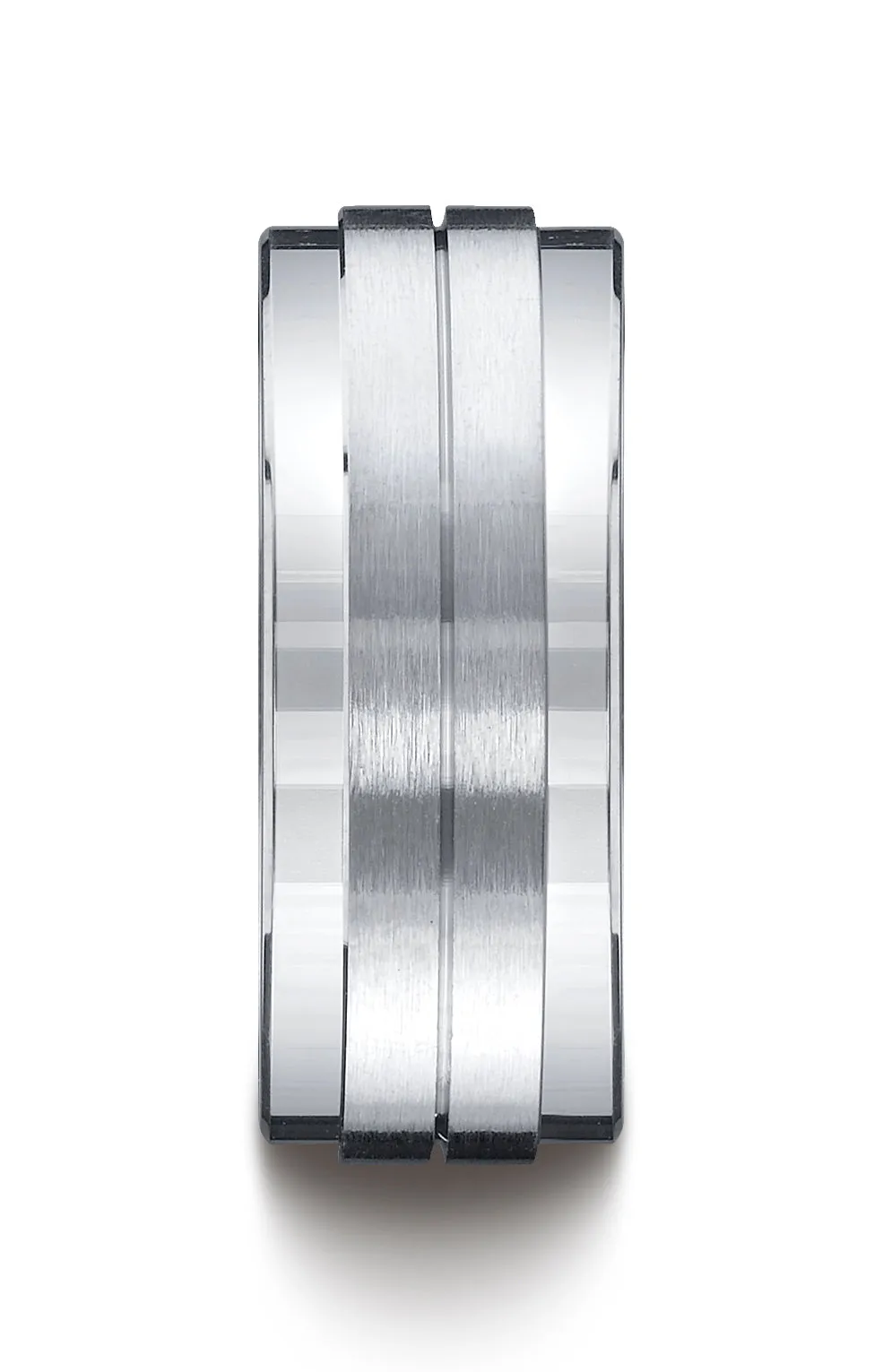 Benchmark Argentium Silver 9mm Comfort-Fit Satin-Finished with Center Cut Design Wedding Band Ring