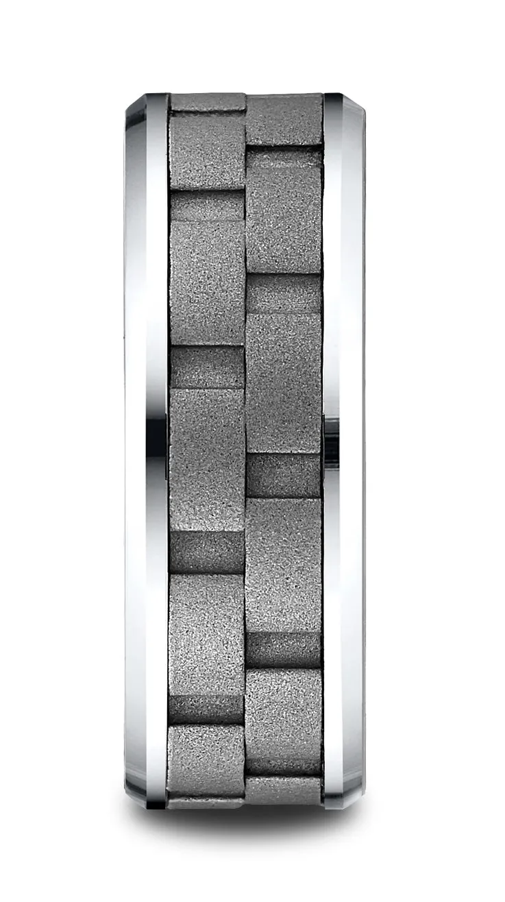 Benchmark Cobaltchrome 8mm Comfort-Fit Sandblasted Satin Finish Link Pattern Design Ring,(6-14)