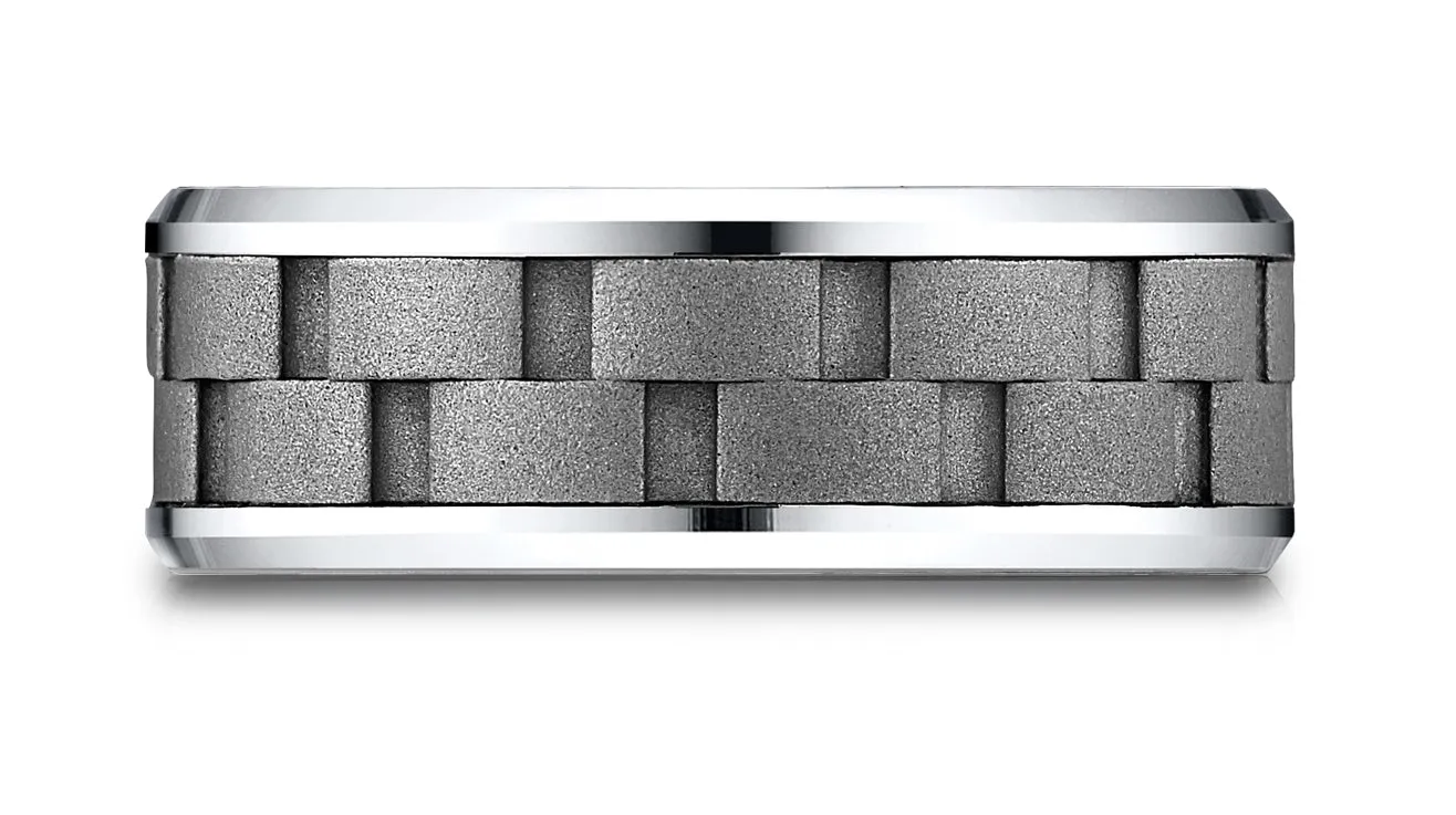 Benchmark Cobaltchrome 8mm Comfort-Fit Sandblasted Satin Finish Link Pattern Design Ring,(6-14)