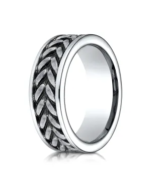 Benchmark Cobaltchrome 8mm Comfort-Fit Wedding Band Ring with Zippered Pattern Center, (Sizes 6 - 14)