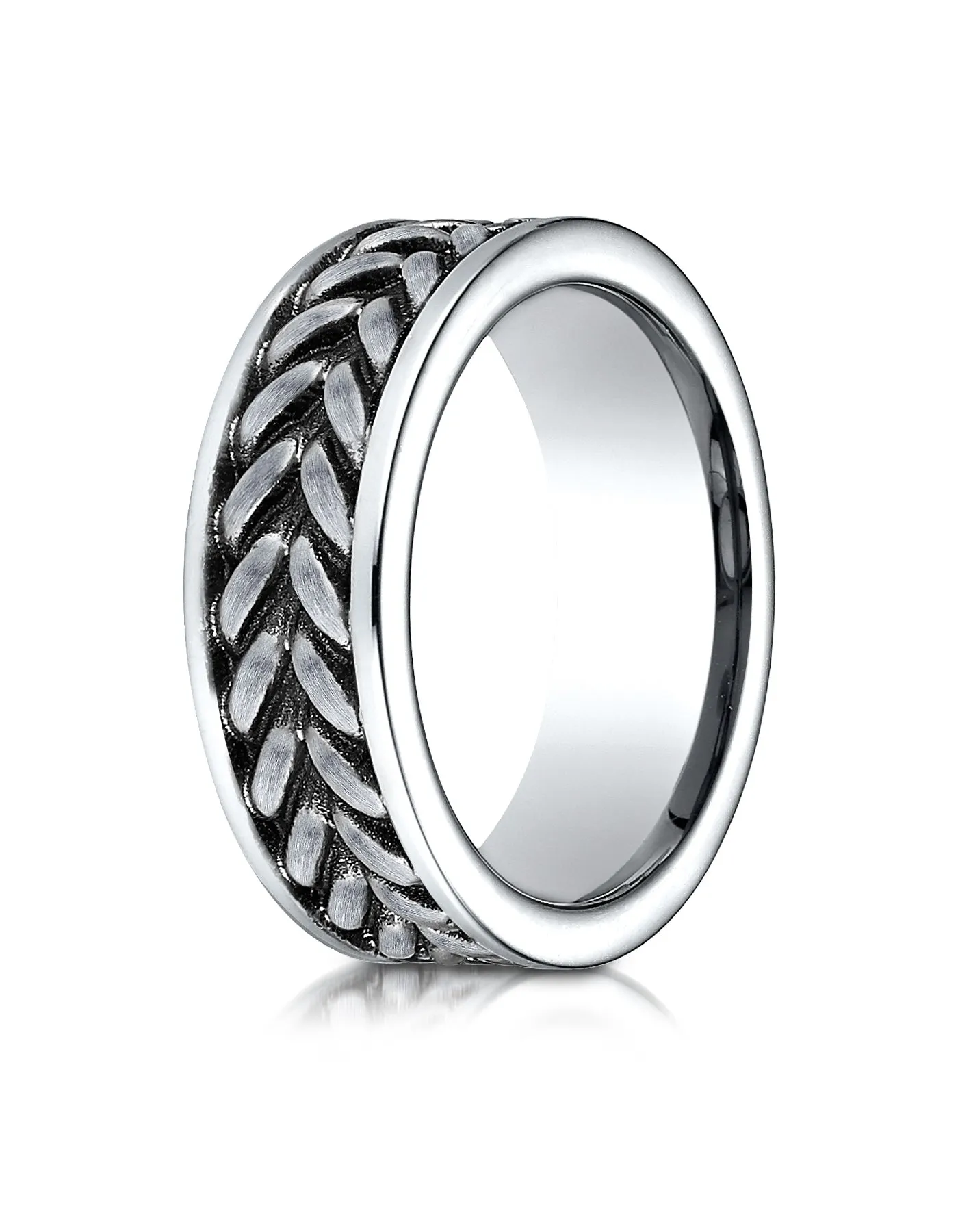 Benchmark Cobaltchrome 8mm Comfort-Fit Wedding Band Ring with Zippered Pattern Center, (Sizes 6 - 14)