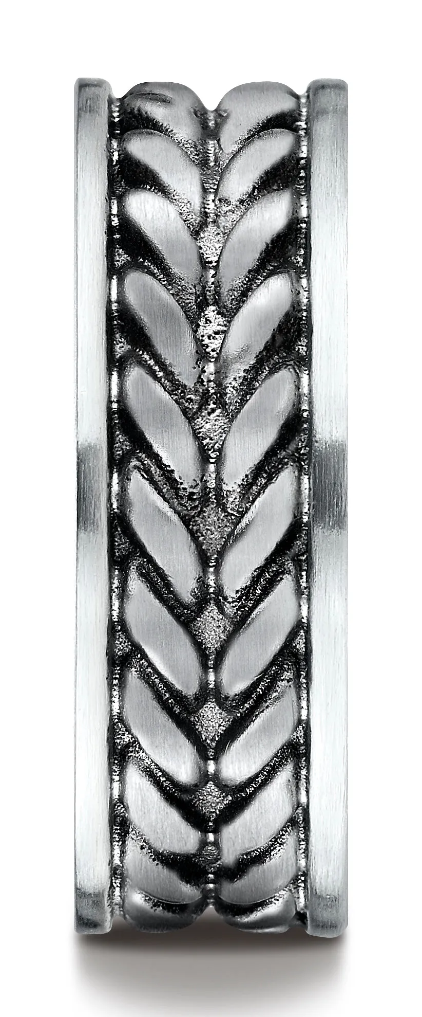 Benchmark Cobaltchrome 8mm Comfort-Fit Wedding Band Ring with Zippered Pattern Center, (Sizes 6 - 14)