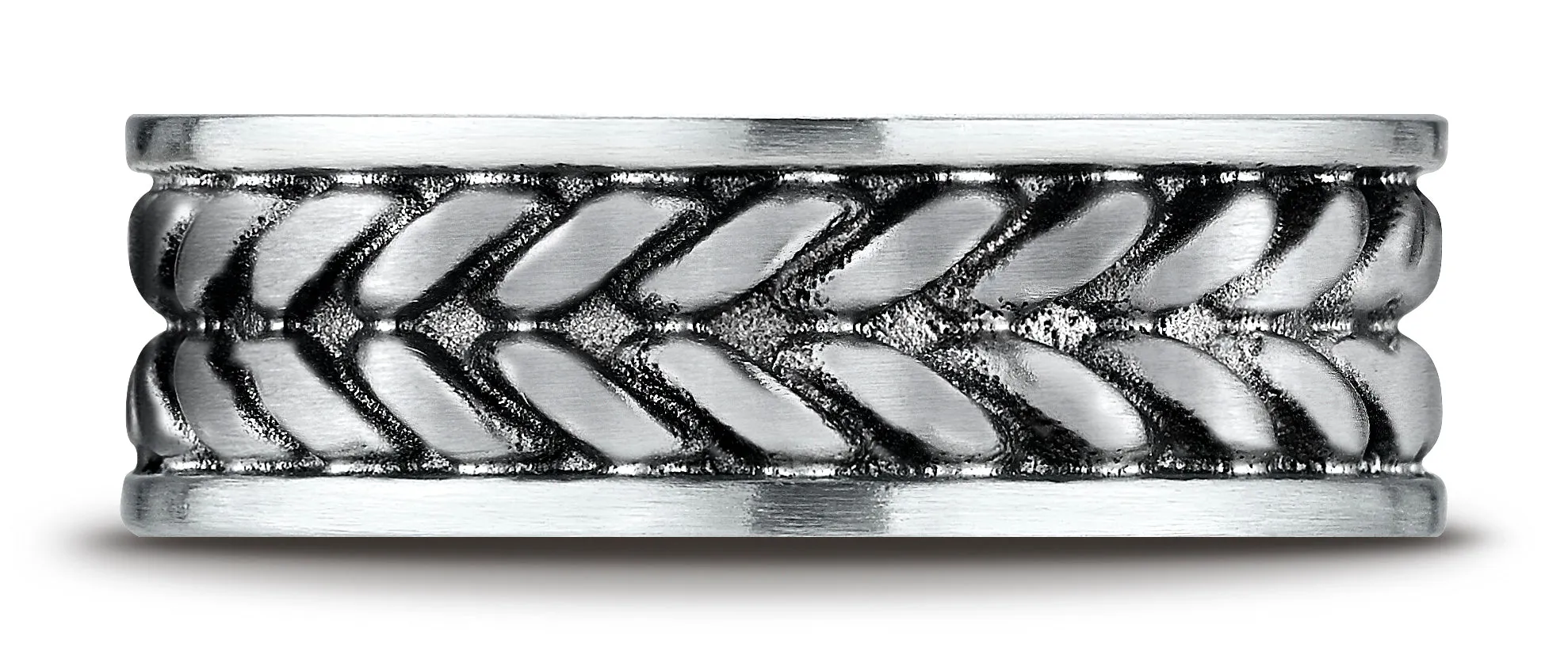 Benchmark Cobaltchrome 8mm Comfort-Fit Wedding Band Ring with Zippered Pattern Center, (Sizes 6 - 14)
