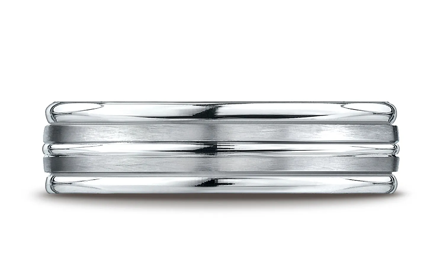 Benchmark Platinum 6mm Comfort-Fit Satin-Finish High Polish Center Trim and Round Edge Carved Design Ring