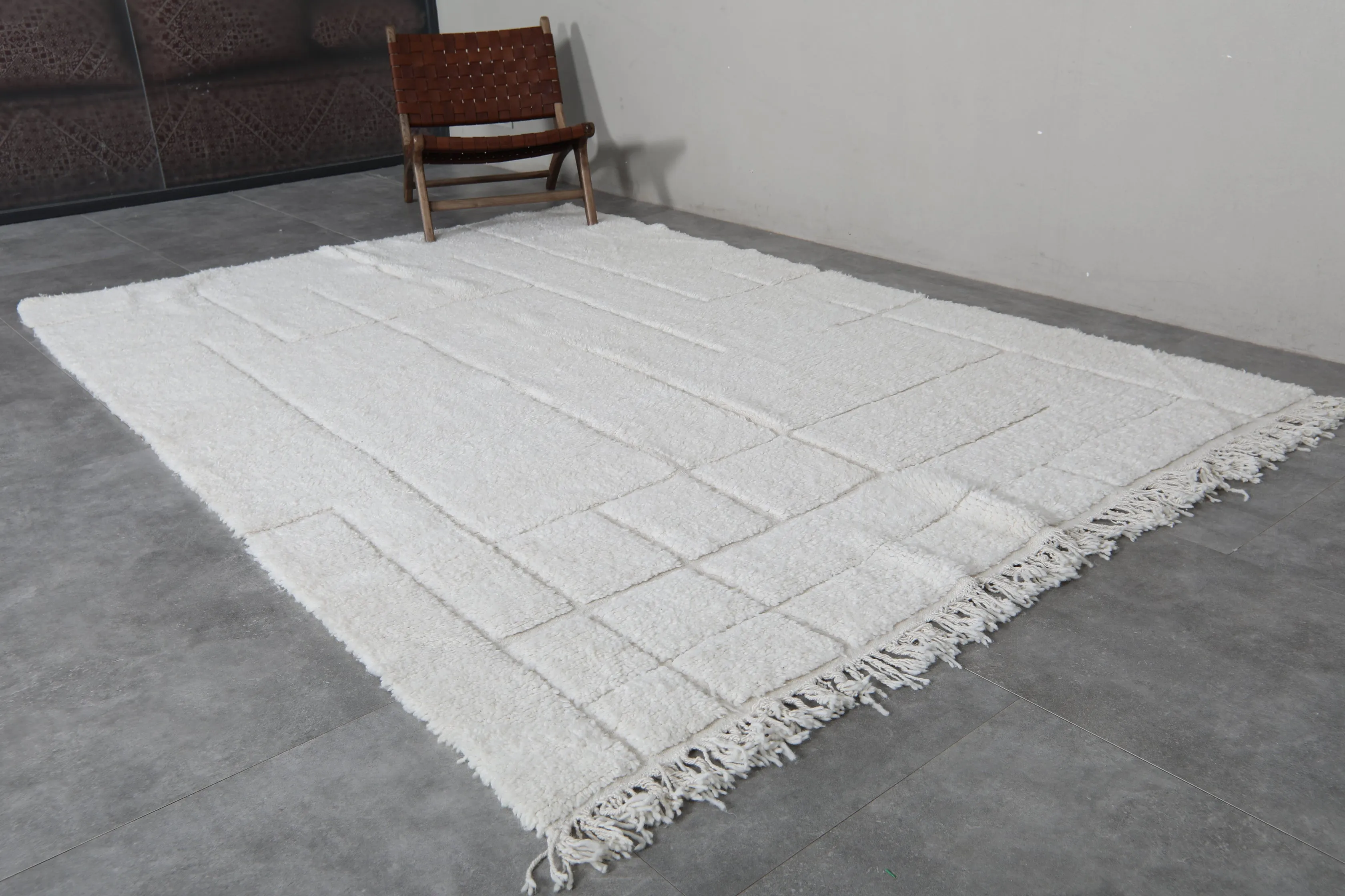 Beni Ourain Moroccan Rug - 6.5 x 9.4 Feet | Handwoven Wool with Geometric Pattern
