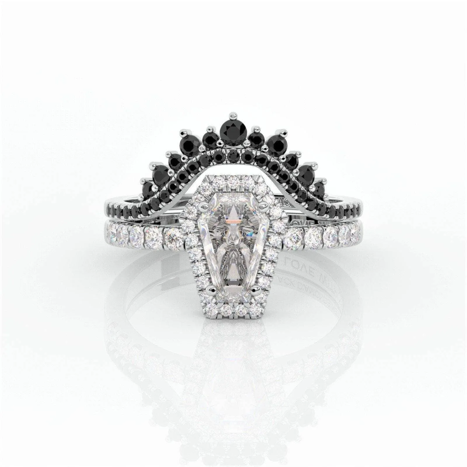 Best Love Rings- Rare Coffin Cut Diamond 14K Gold Gothic Ring Set