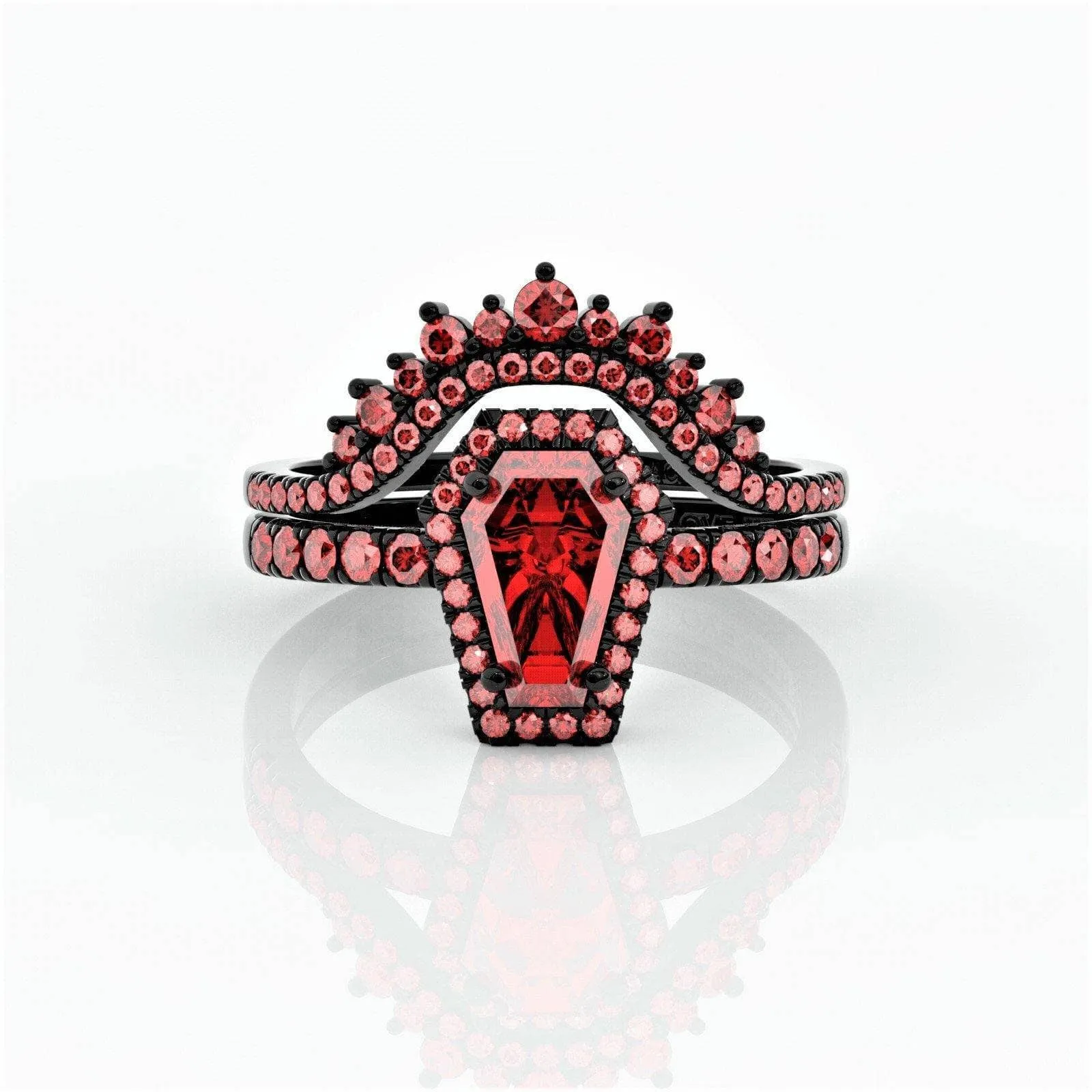 Best Love Rings- Rare Coffin Cut Diamond 14K Gold Gothic Ring Set