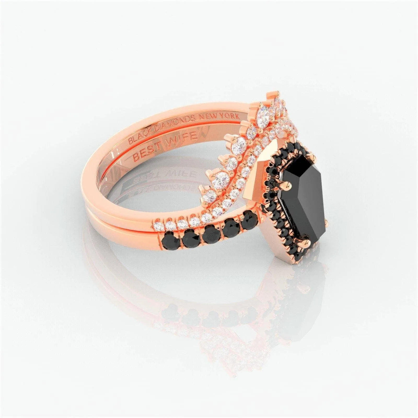 Best Love Rings- Rare Coffin Cut Diamond 14K Gold Gothic Ring Set