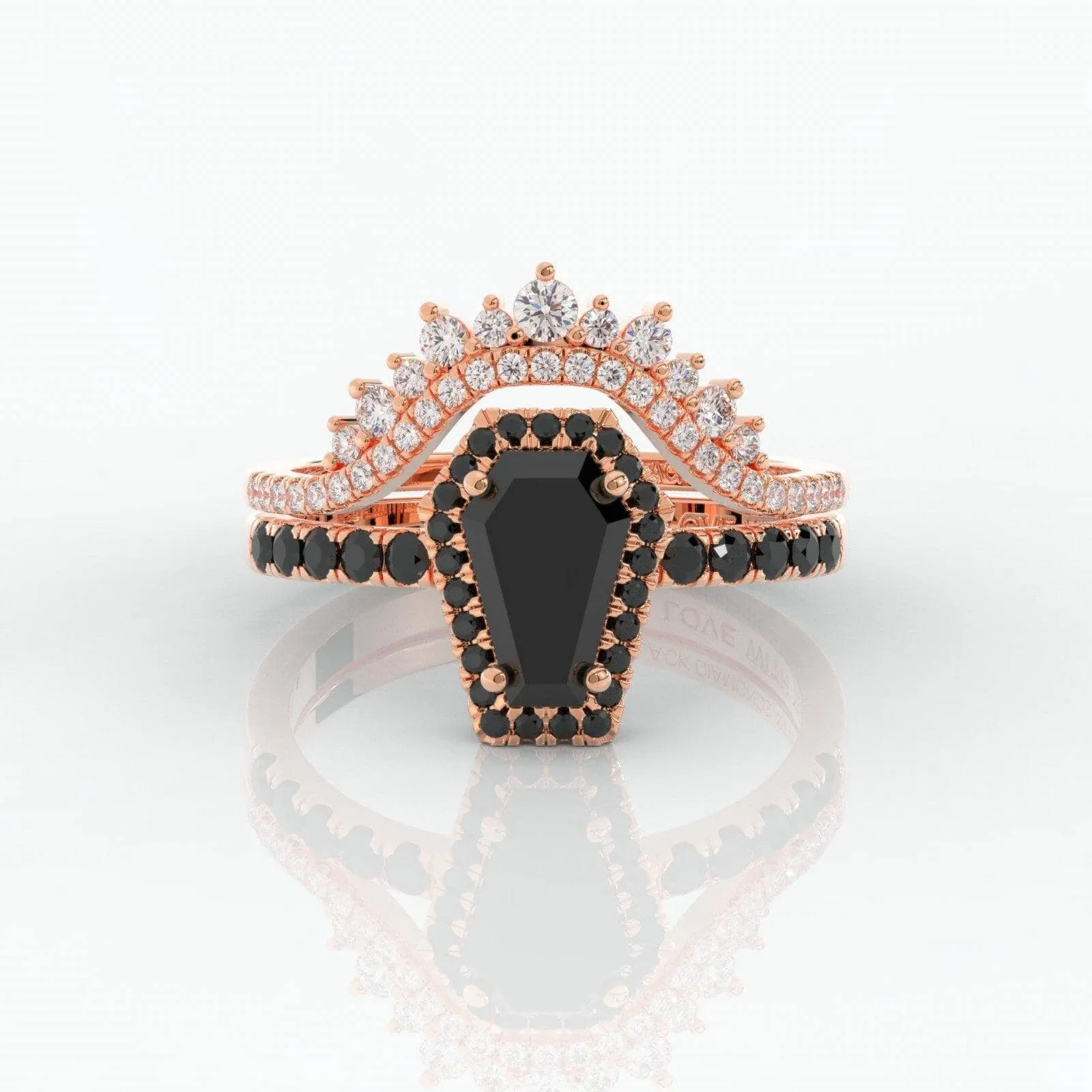 Best Love Rings- Rare Coffin Cut Diamond 14K Gold Gothic Ring Set