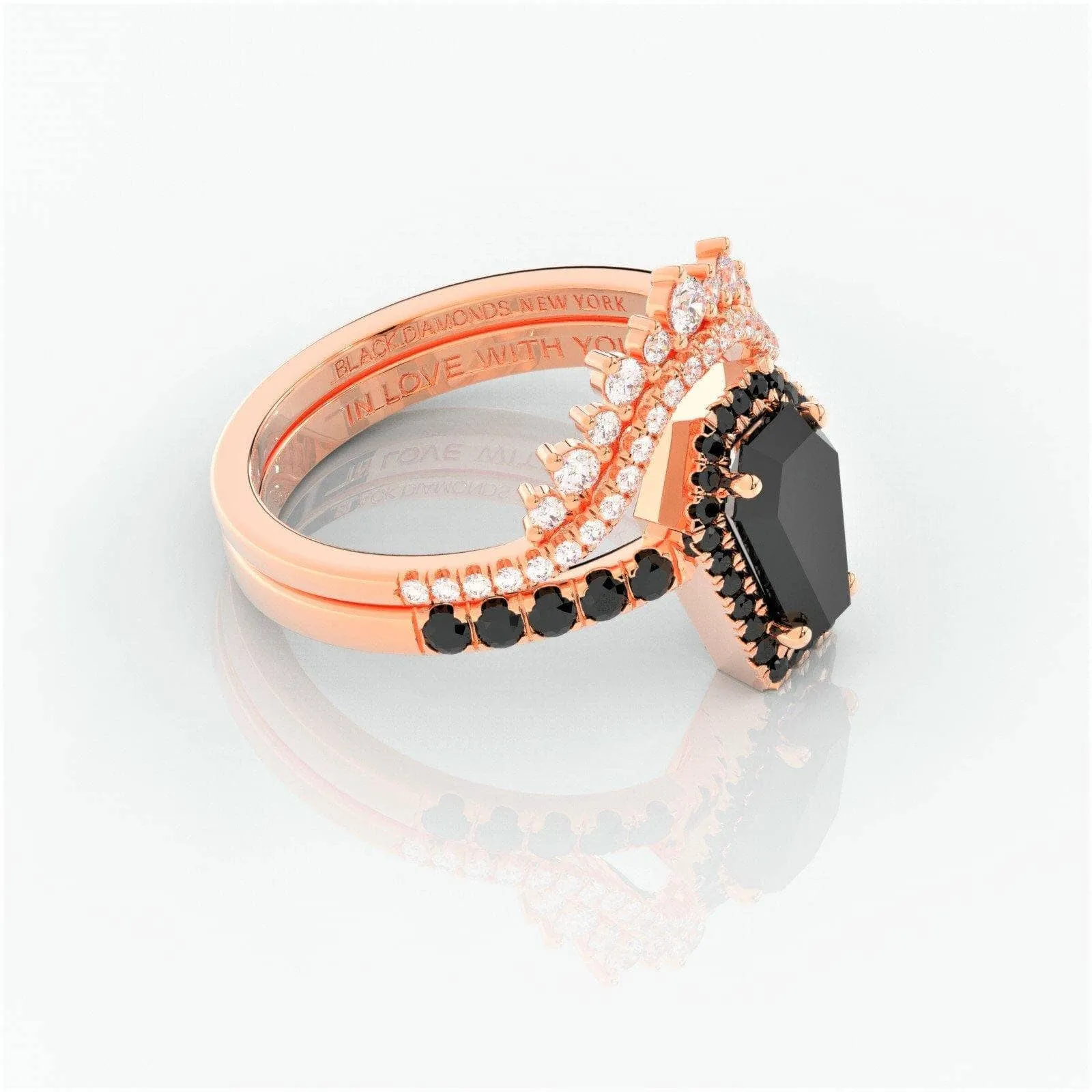 Best Love Rings- Rare Coffin Cut Diamond 14K Gold Gothic Ring Set