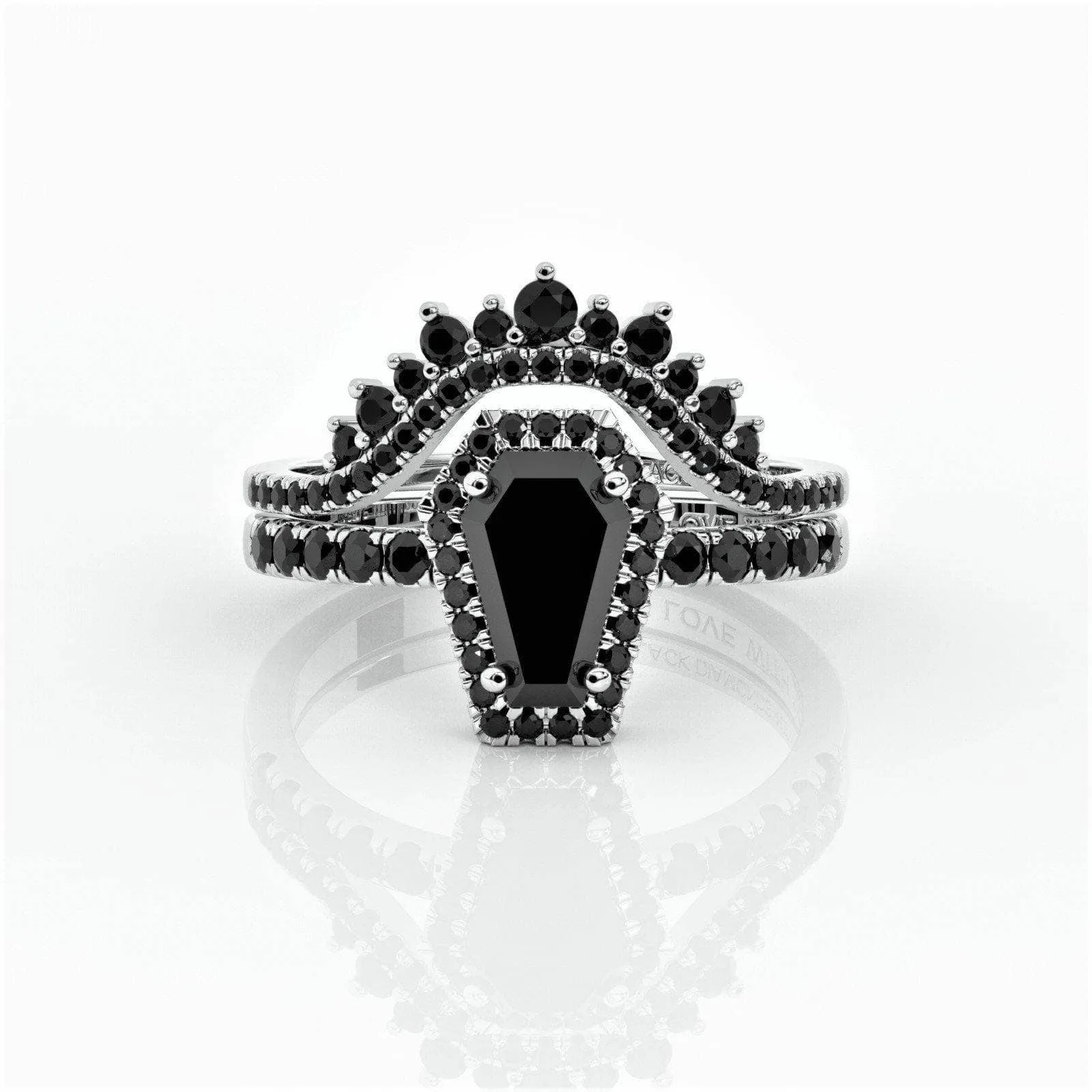 Best Love Rings- Rare Coffin Cut Diamond 14K Gold Gothic Ring Set