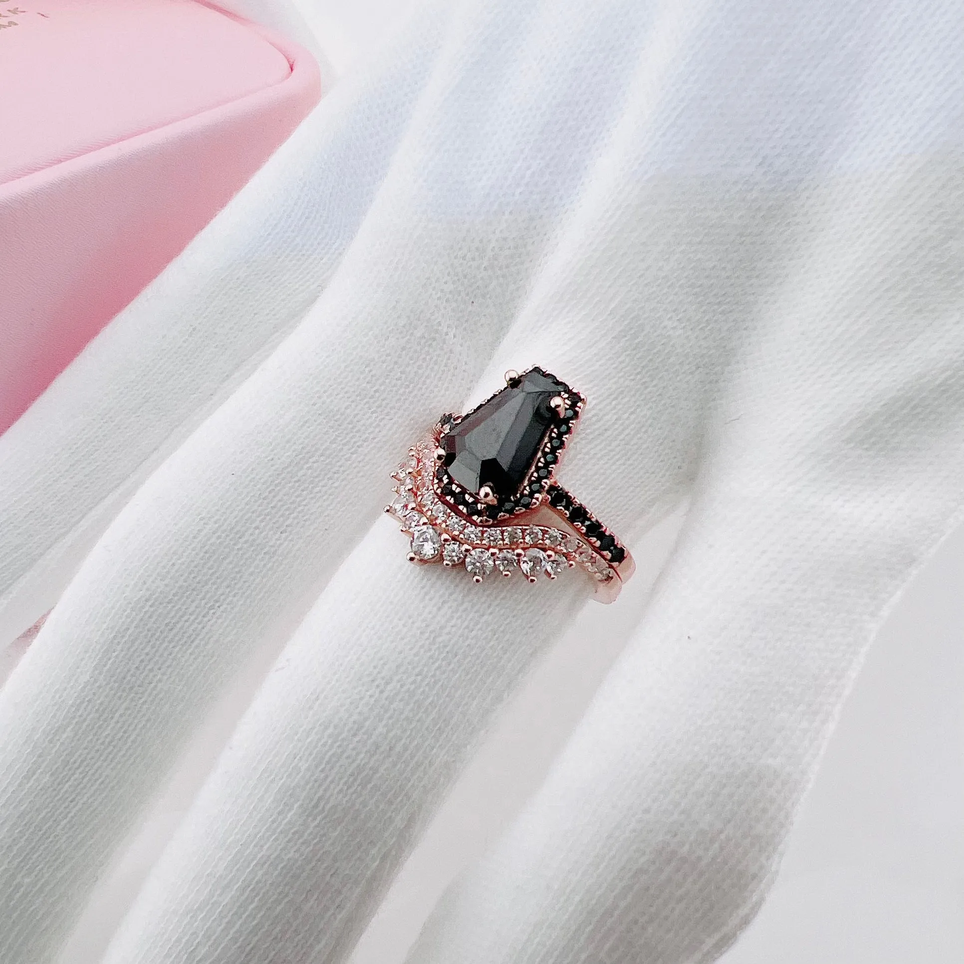 Best Love Rings- Rare Coffin Cut Diamond 14K Gold Gothic Ring Set