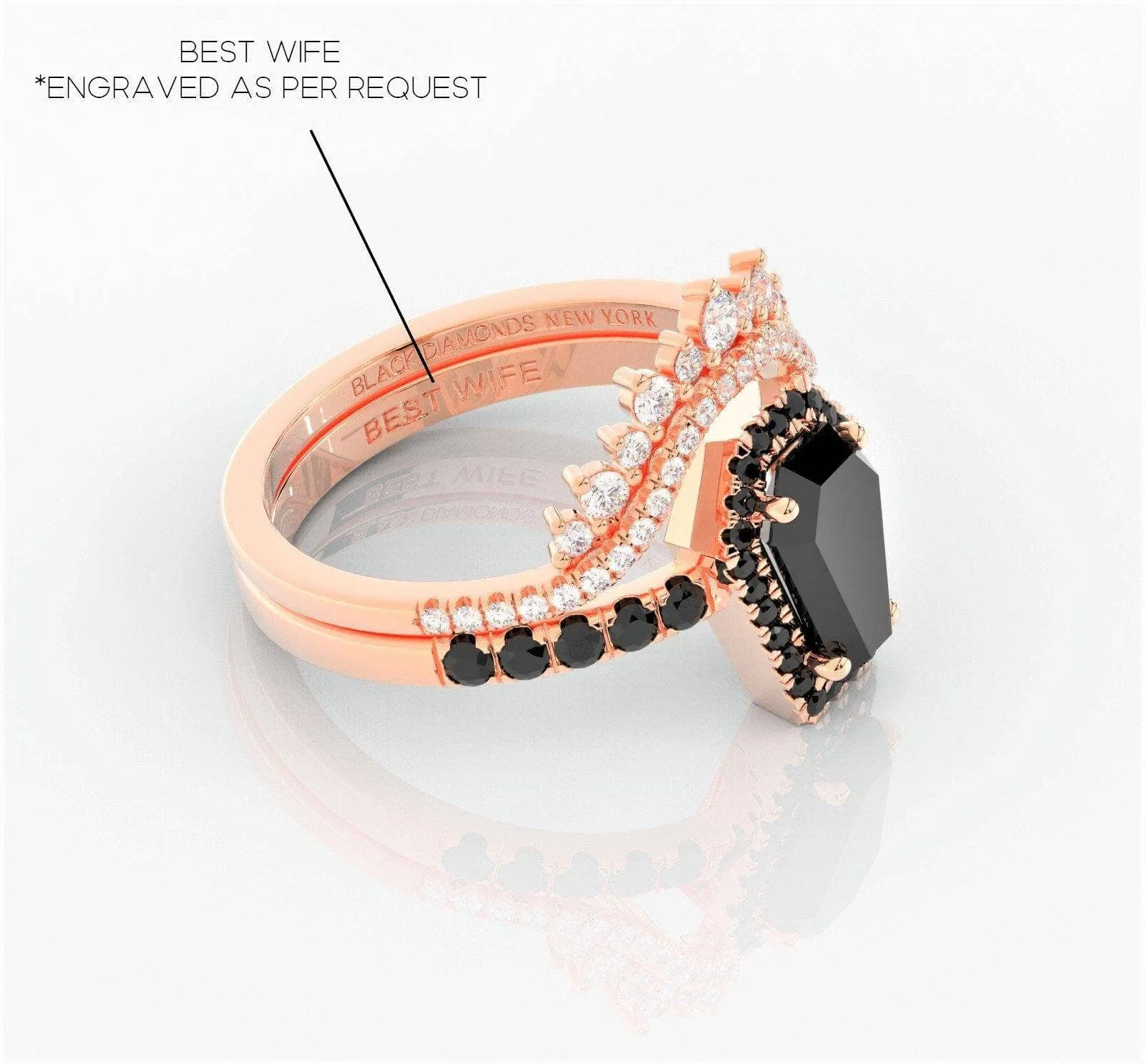 Best Love Rings- Rare Coffin Cut Diamond 14K Gold Gothic Ring Set