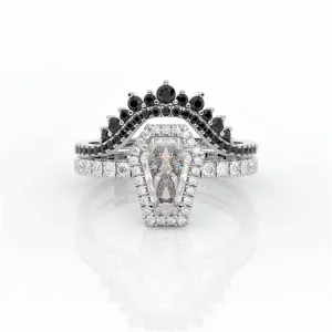 Best Love Rings- Rare Coffin Cut Diamond 14K Gold Gothic Ring Set