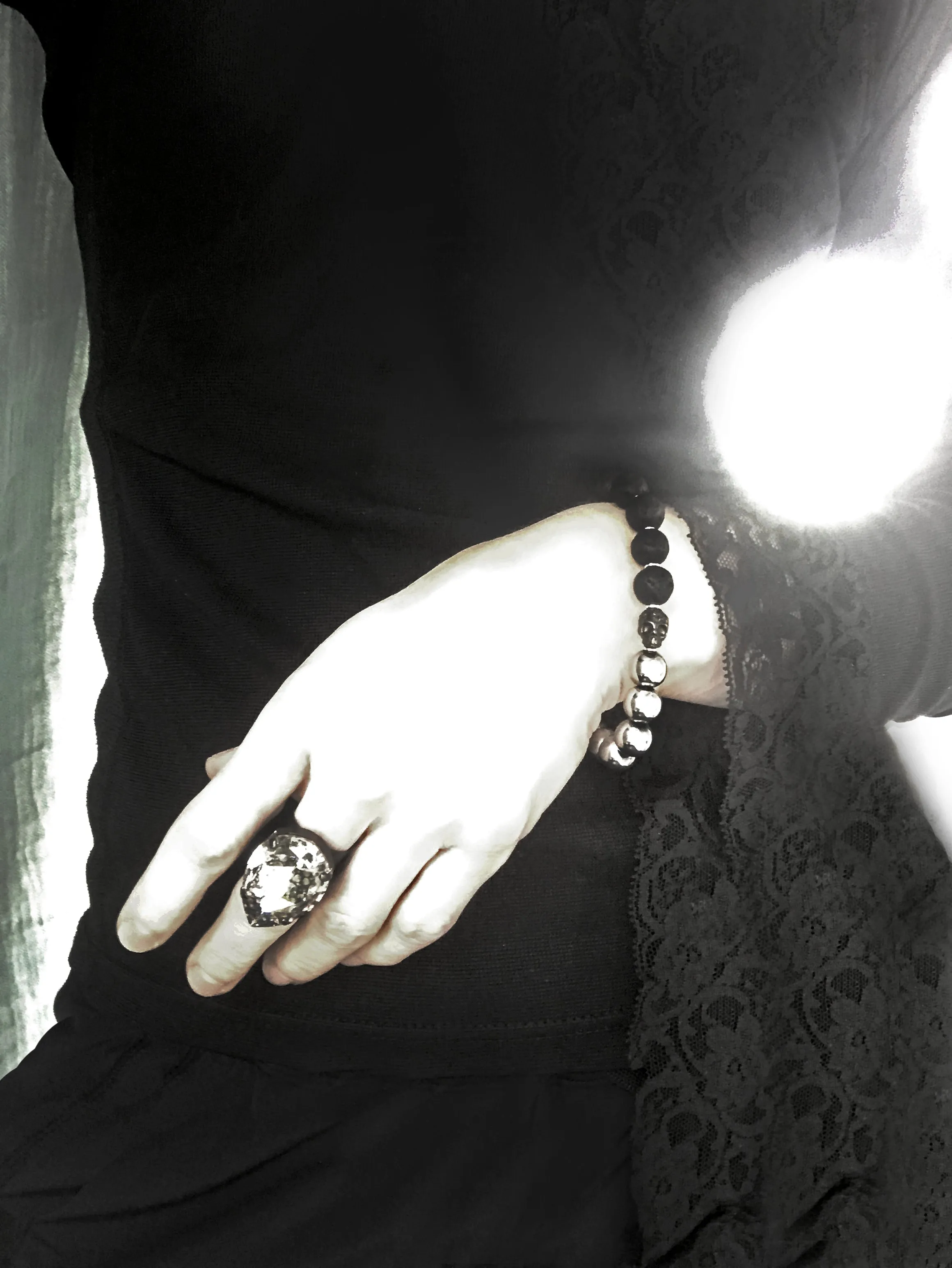 BEWITCHED - Large Modern Teardrop Silver Patina Crystal Ring