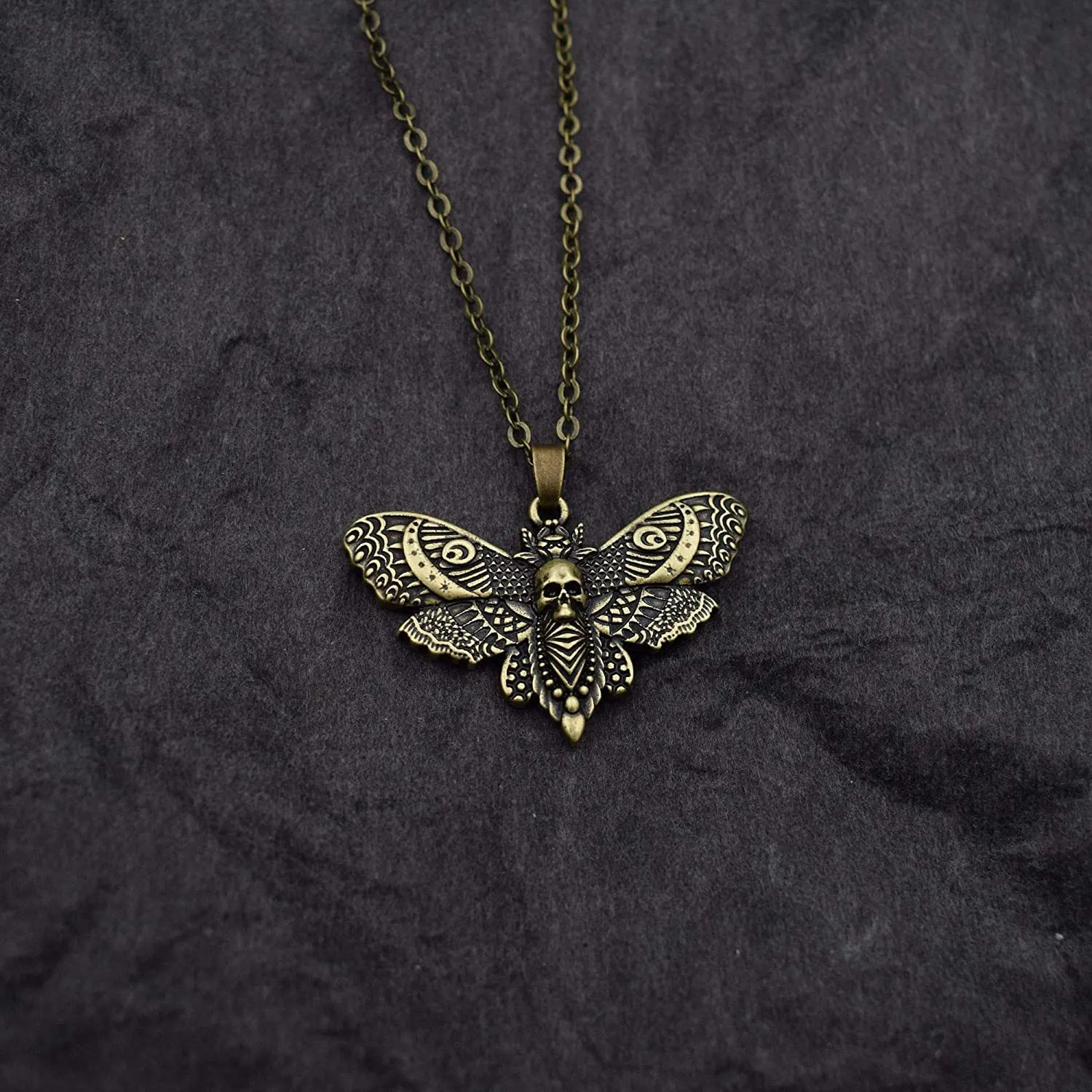 Big Skull and Dead Moth Head Insect Jewellery Butterfly Pendant Necklace
