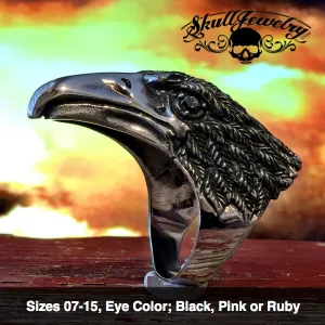 Bird of Prey Ring - Big, Heavy & Solid Ring With Large Beak and Ruby, Pink or Black Eyes (3 colors to choose from)