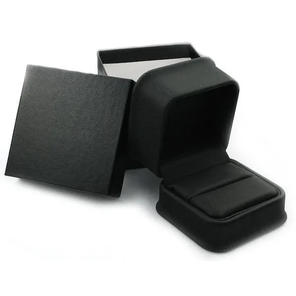 Black Ceramic Wedding Ring With Black Opal Inlay Beveled Polished Finish - 8mm