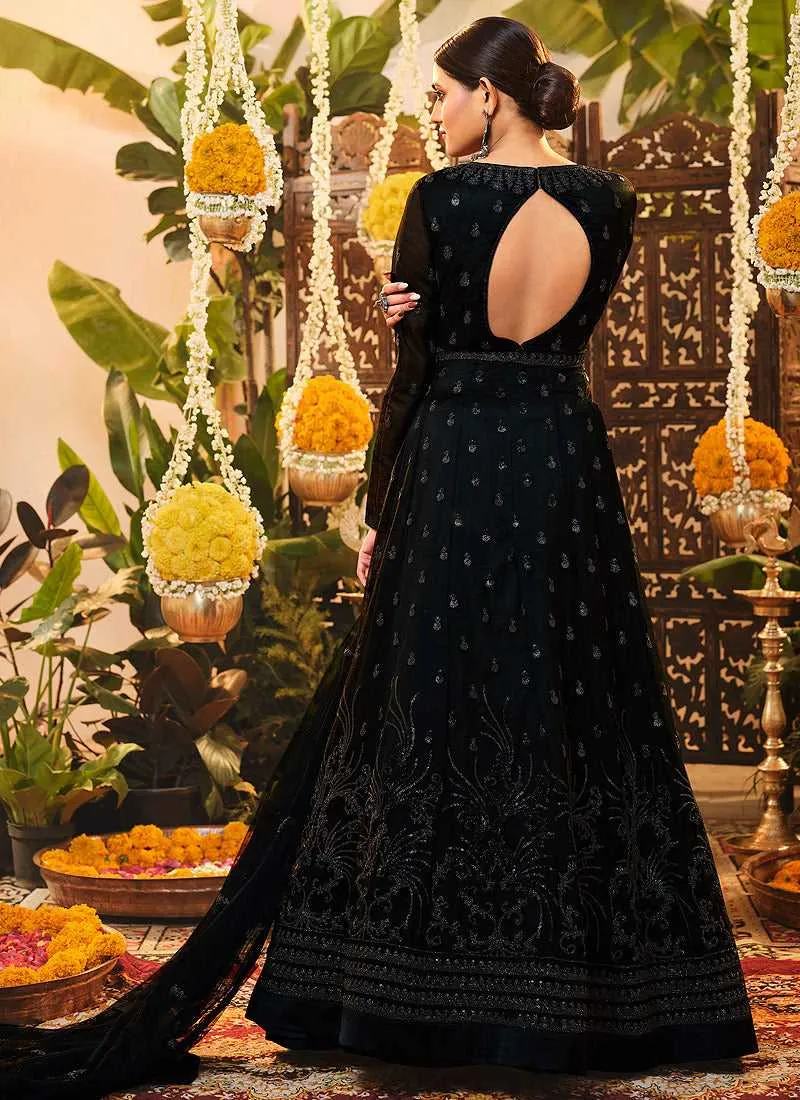 Black Heavy Embroidered Kalidar Anarkali