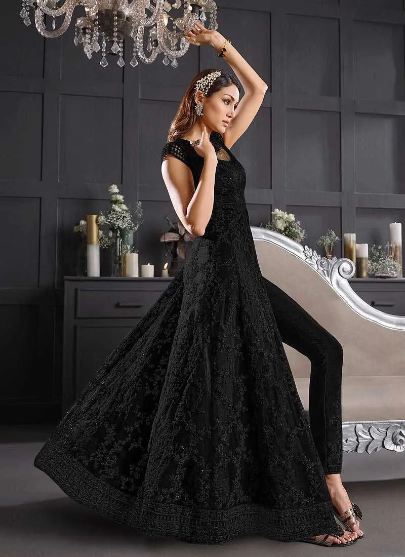 Black Heavy Embroidered Kalidar Lehenga/Pant Style Anarkali