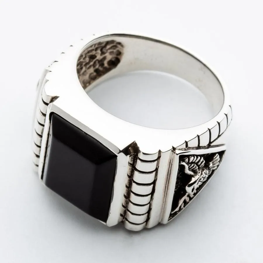 Black Onyx Eagle Sterling Silver Mens Ring