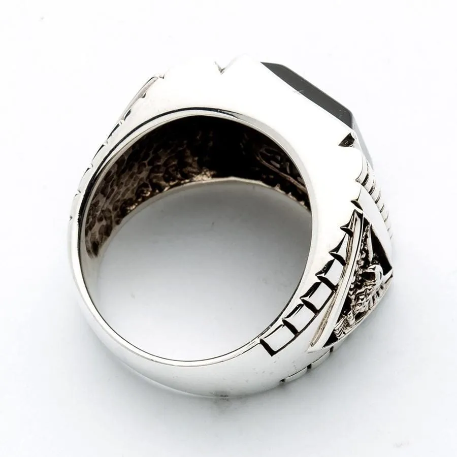 Black Onyx Eagle Sterling Silver Mens Ring