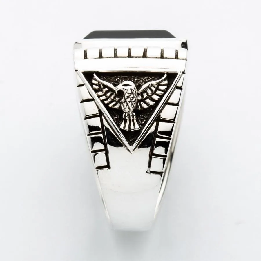 Black Onyx Eagle Sterling Silver Mens Ring
