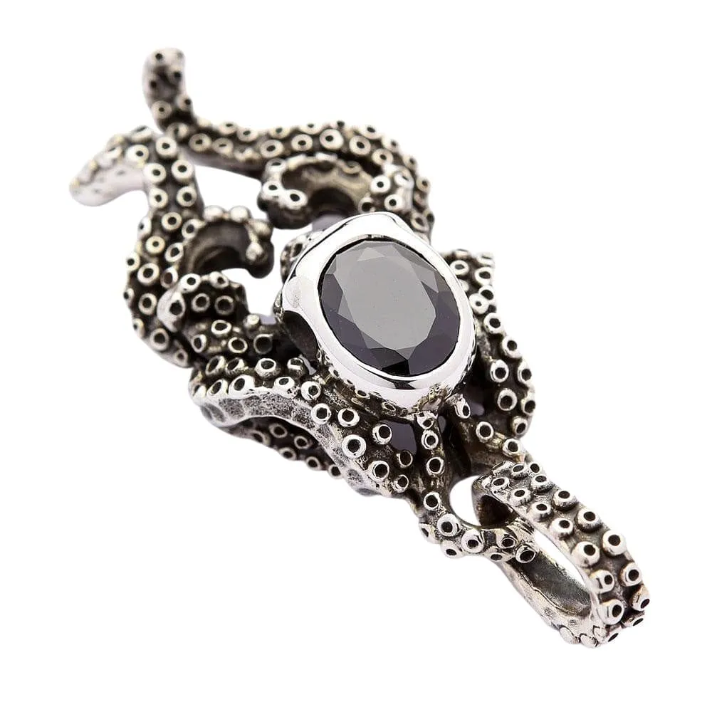 Black Onyx Octopus Skull Sterling Silver Gothic Pendant