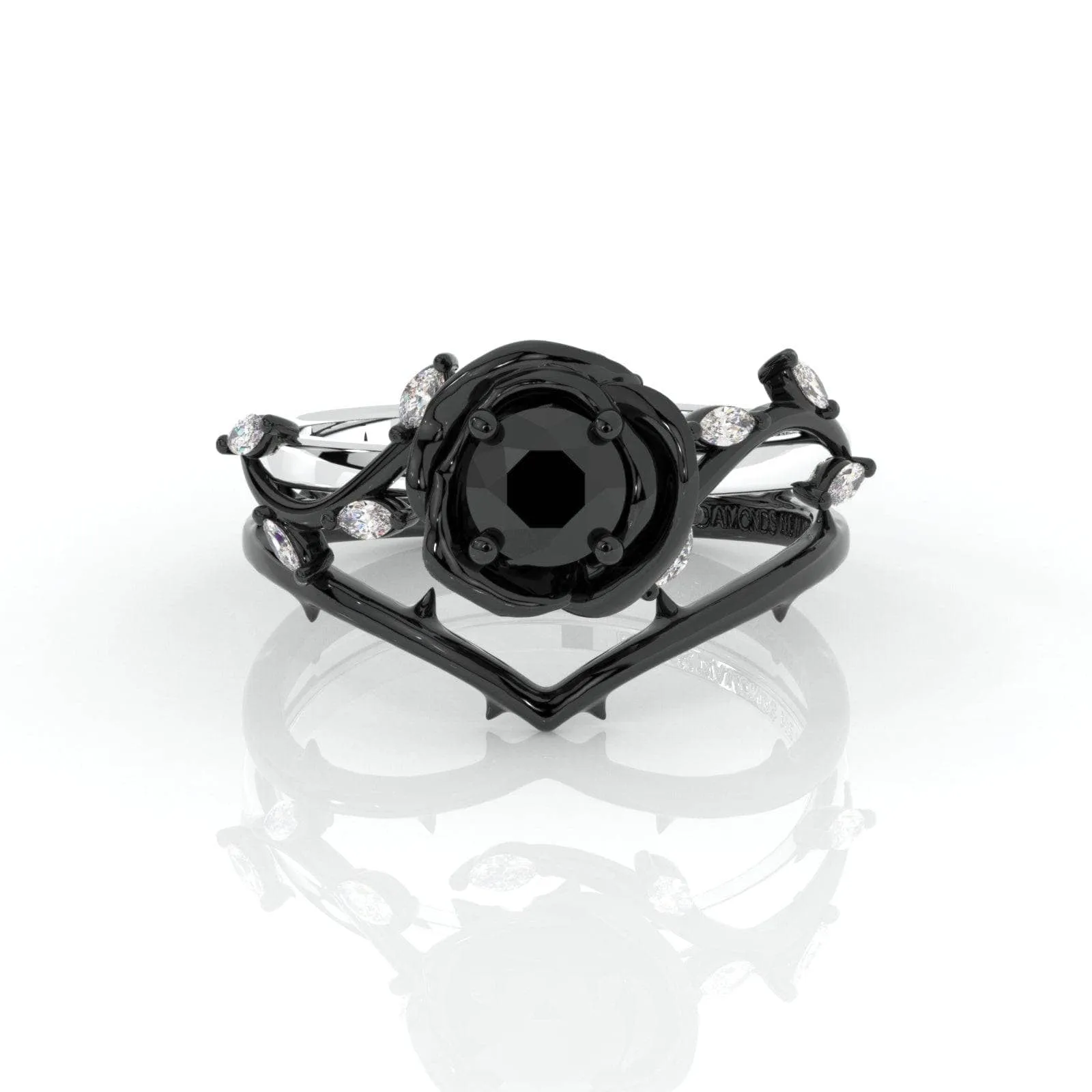 Black Rose- .50ct Round Cut Diamond Modern Goth Engagement Rings