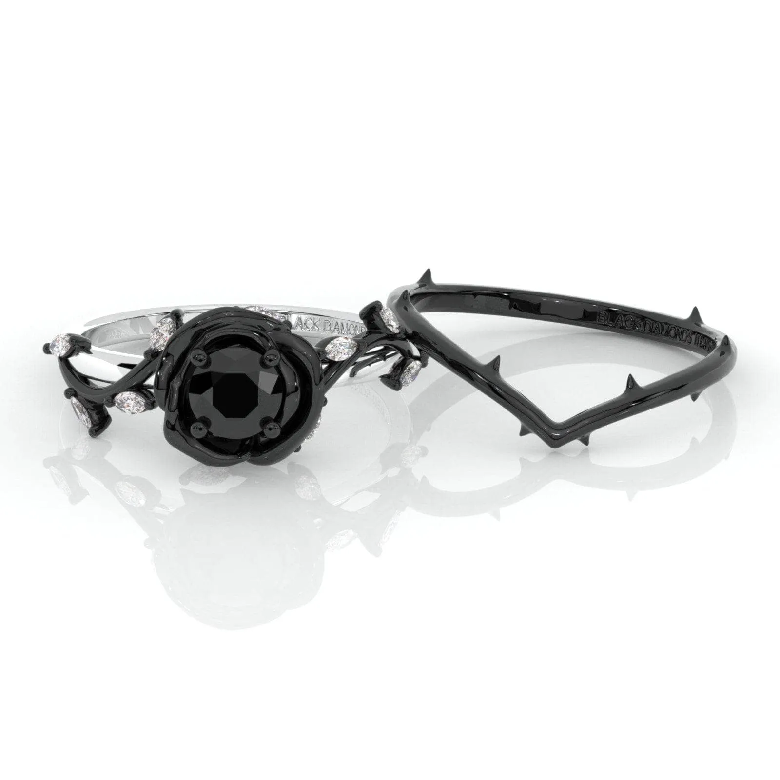 Black Rose- .50ct Round Cut Diamond Modern Goth Engagement Rings