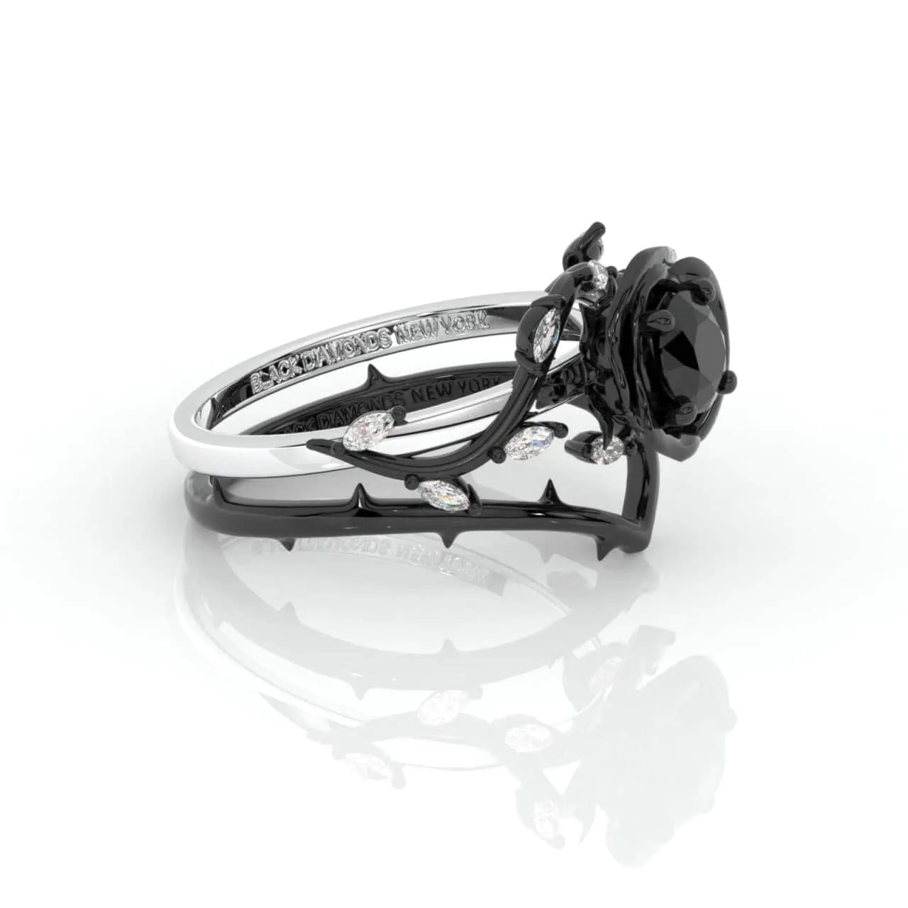 Black Rose- .50ct Round Cut Diamond Modern Goth Engagement Rings