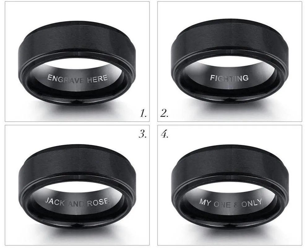 Black Stainless Personalized Engrave Name Rings