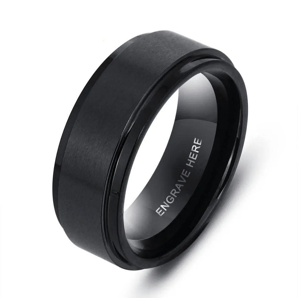 Black Stainless Personalized Engrave Name Rings