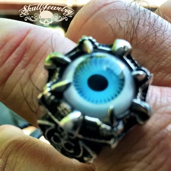 BLUE 'All Seeing Eye' Gothic Skull Dragon Ring (#289)