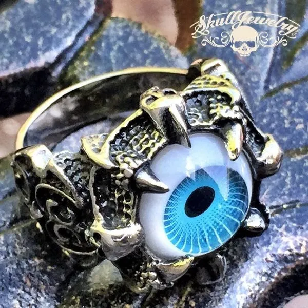 BLUE 'All Seeing Eye' Gothic Skull Dragon Ring (#289)