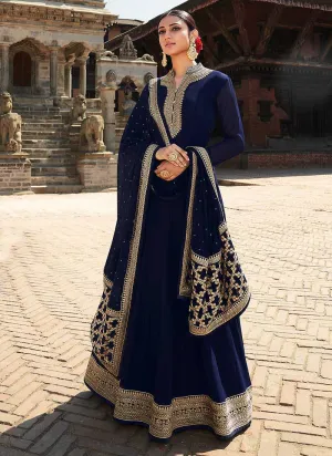 Blue Embroidered Stylish Kalidar Gown Style Anarkali