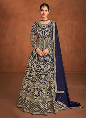 Blue Heavy Embroidered Designer Gown Style Anarkali