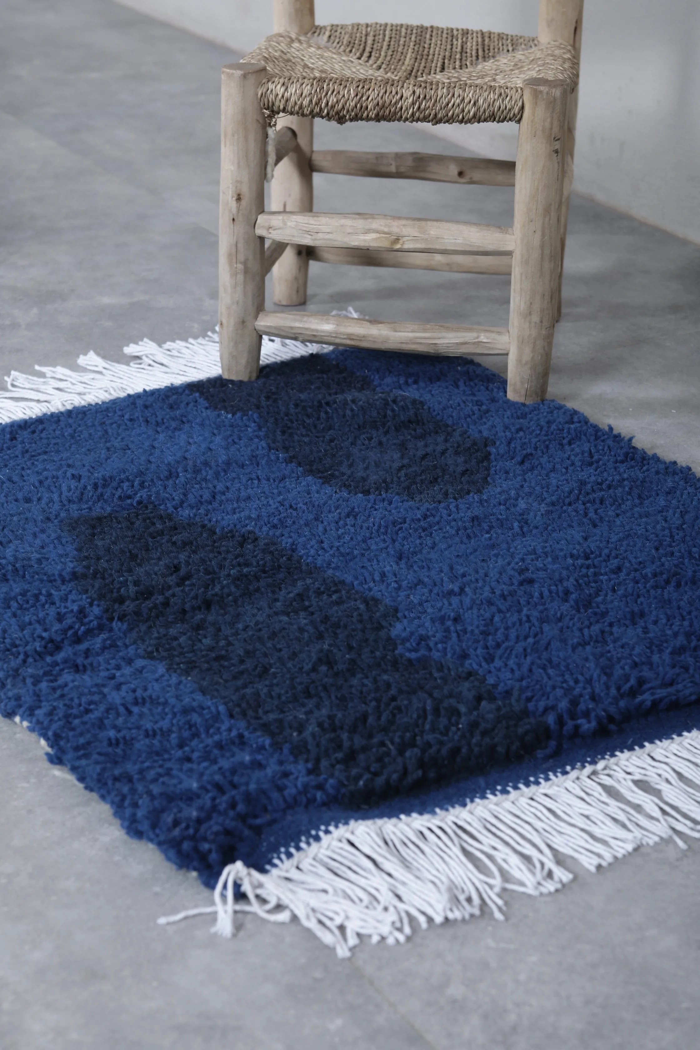 Blue Moroccan Rug - Handwoven 2.2 x 2.5 Feet | Wool Accent Piece