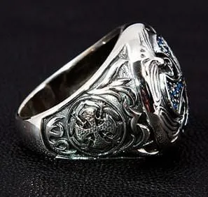 Blue Sapphire Medieval Cross Sterling Silver Ring