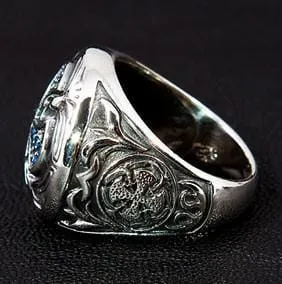 Blue Sapphire Medieval Cross Sterling Silver Ring