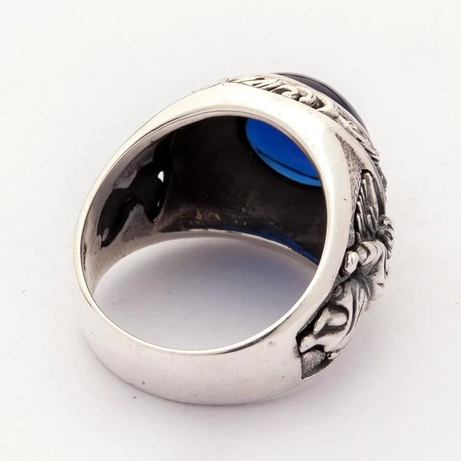 Blue Stone Sterling Silver Cupid Love Ring