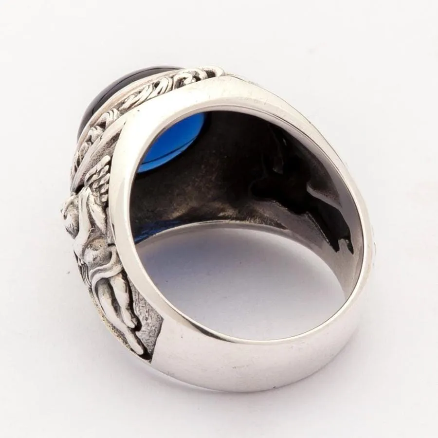 Blue Stone Sterling Silver Cupid Love Ring
