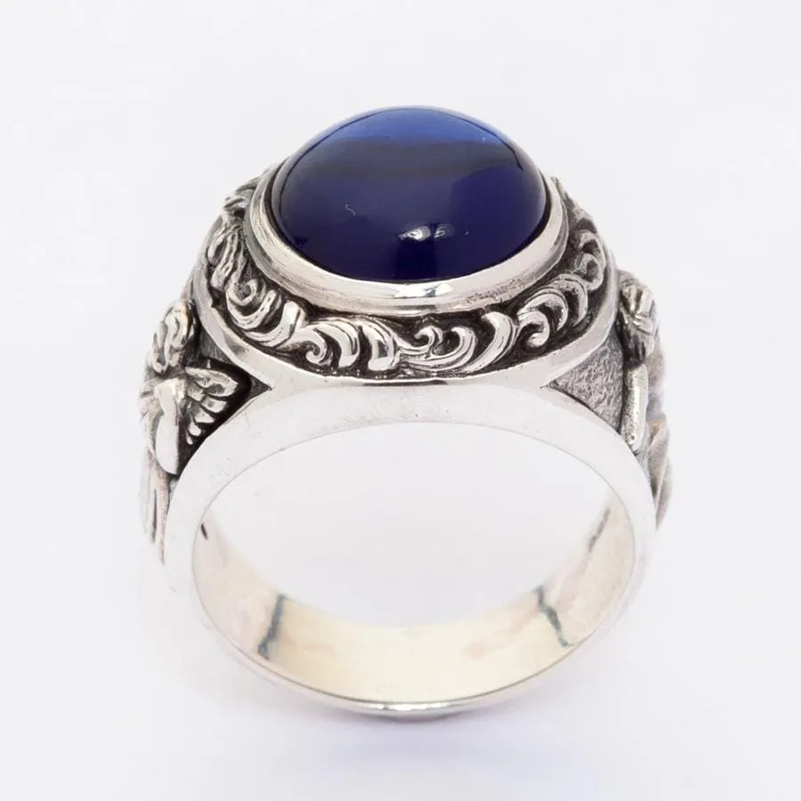 Blue Stone Sterling Silver Cupid Love Ring