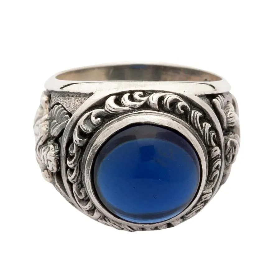 Blue Stone Sterling Silver Cupid Love Ring